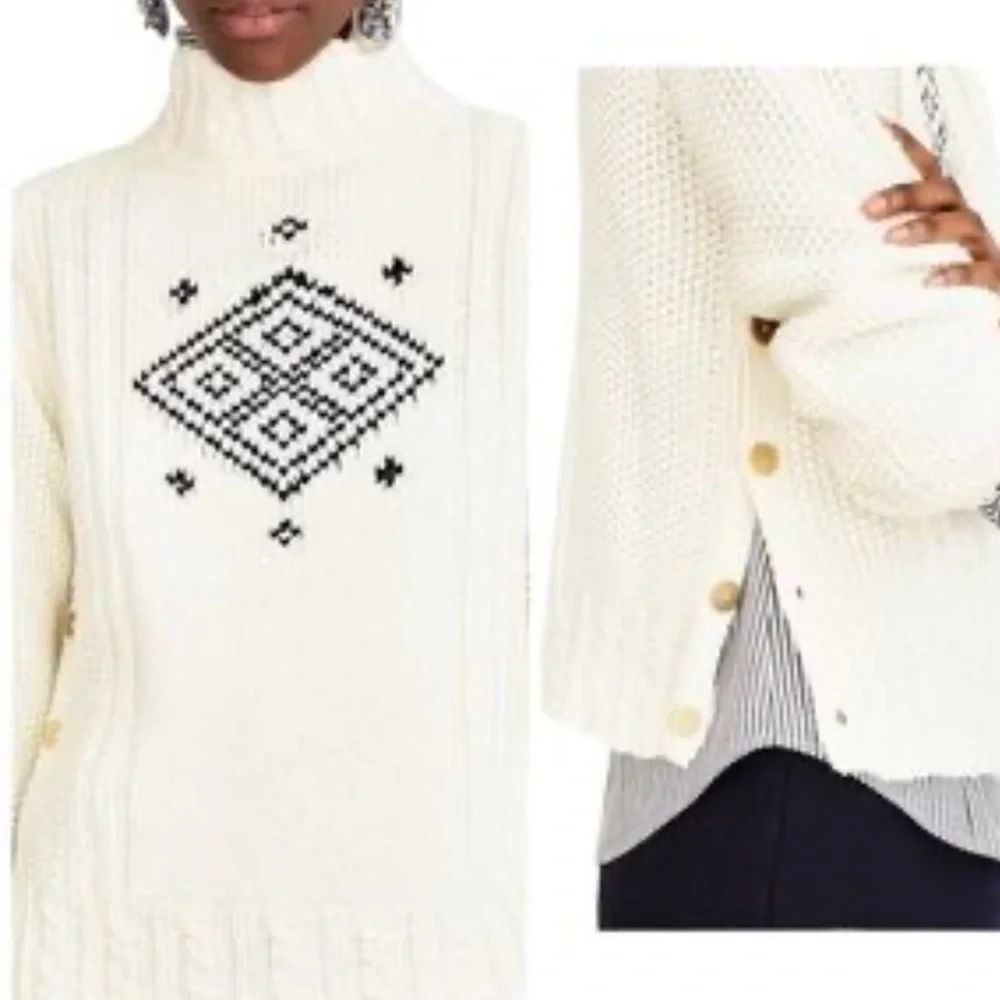 The Reeds J Crew Cream & Black Nordic Turtleneck Sweater Fair Isle Size M - Picture 2 of 6